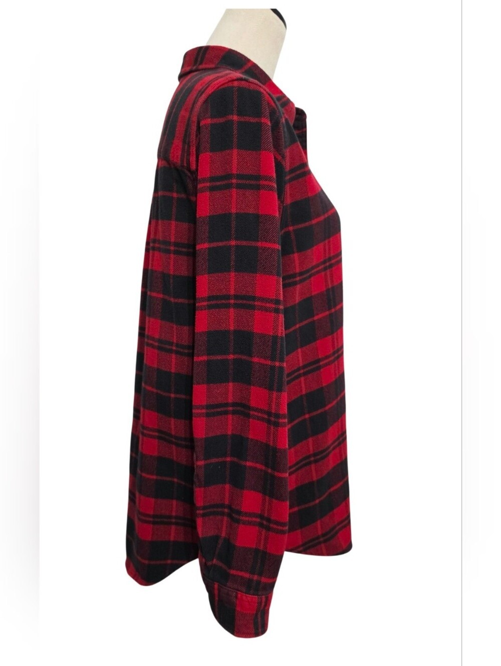 L.L.Bean Women’s M 100% Organic Cotton Flannel Shirt Red Black Plaid Button Up - Picture 5 of 15